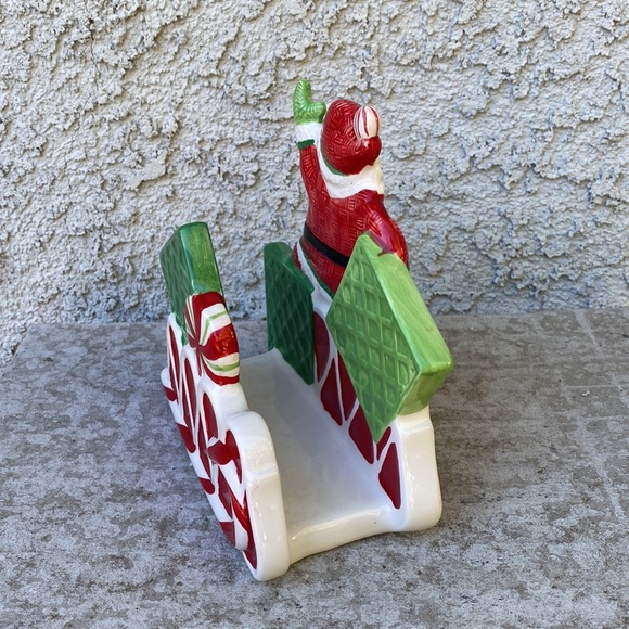 Fitz & Floyd Peppermint Santa Napkin Holder - Porcelain Xmas Holiday Decor VTG - Picture 4 of 10